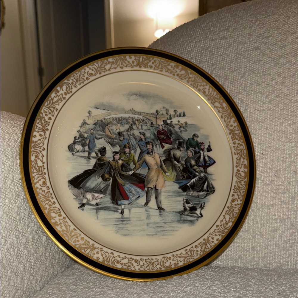 Lenox central park winter skating pond Currier Ives plate